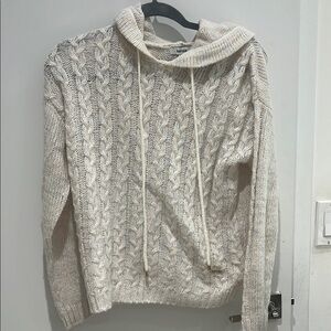 Beige Cable Knit Hoodie Sweater